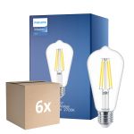 Multipack 6x Philips MASTER Value LED Bulbo E27 Edison Filamento Chiara 5.9W 806lm - 927 Bianco Molto Caldo | Miglior resa cromatica - Sostitutiva 60W